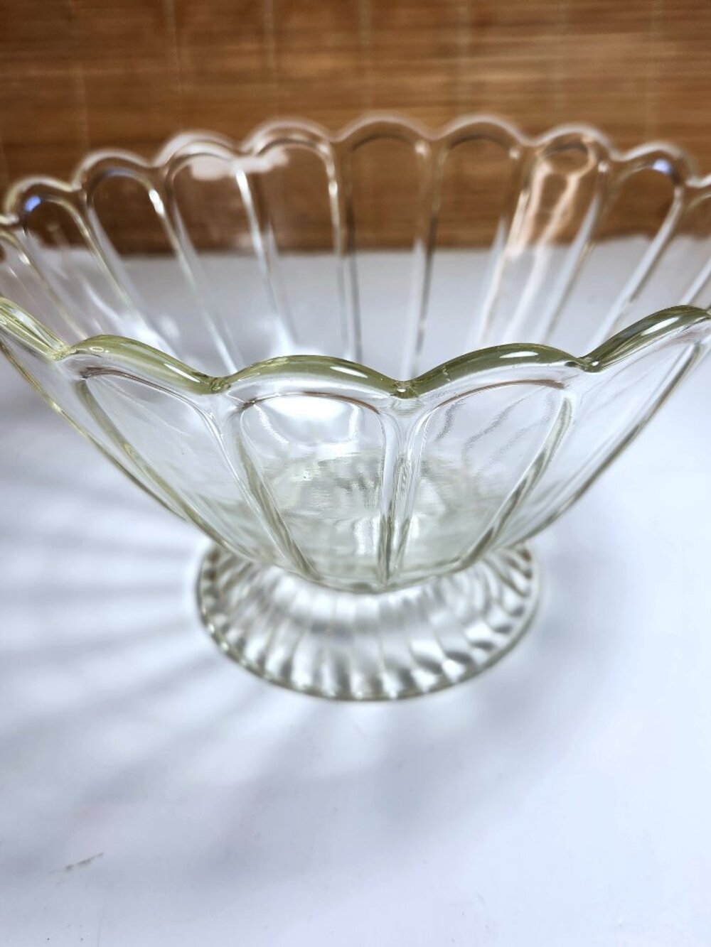 Vintage Indiana Glass Lindburgh Pedestal Bowl Clear Pressed Scalloped Comport